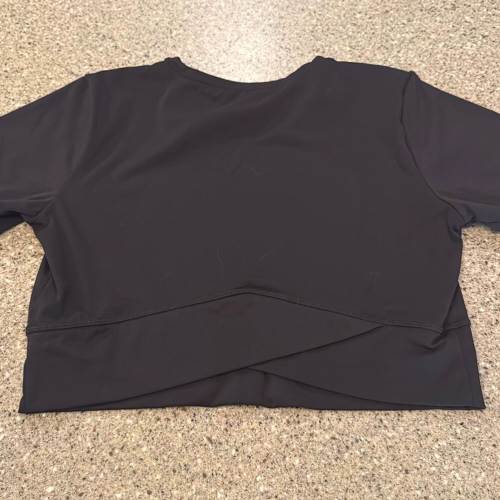 JOY LAB 2 Pc Short Sleeve Crop Top Activewear Athleisure Blue Black Crossback - Picture 5 of 8